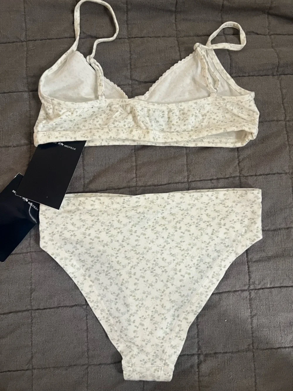 Brandy Melville Cream Floral Cotton Bralette & Bikini Set - Picture 2 of 2